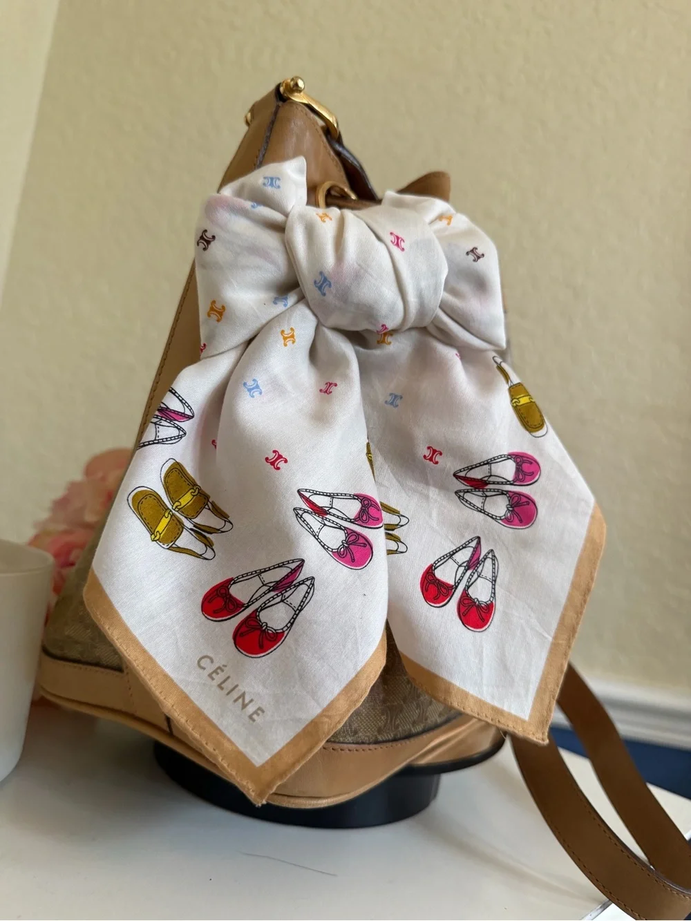 Céline Macadam Blazon White Cotton Square Scarf Whimsical Shoes Print
